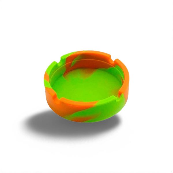 Cenicero de Silicona Naranja/Verde – Tamaño Chico, Irrompible y Resistente al Calor