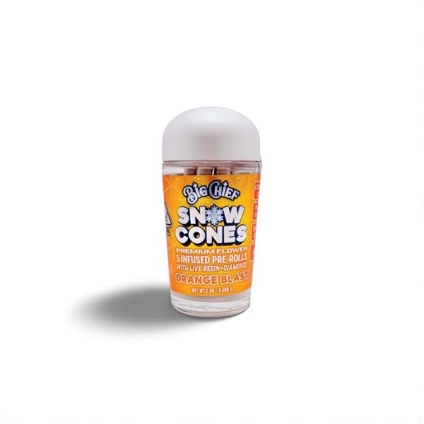 Big Chief Snow Cones – Orange Blast | Sativa 2.5g (5 prerolls infusionados con live resin y diamantes) THC: 42.69% | Desde Los Ángeles, California