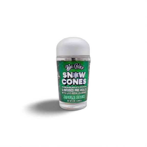 Big Chief Snow Cones – Apple Jack | Sativa 2.5g (5 prerolls infusionados con live resin y diamantes) THC: 40.30% | Desde Los Ángeles, California