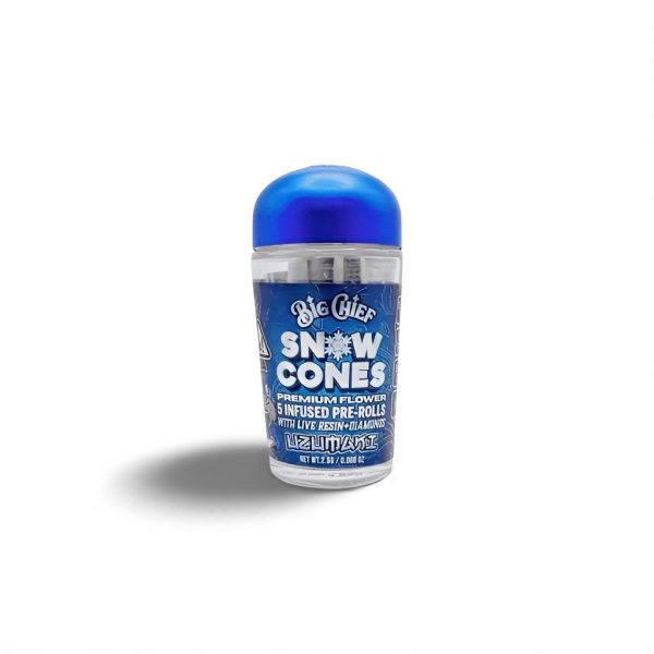 Big Chief Snow Cones – Uzumaki | Híbrida 2.5g (5 prerolls infusionados con live resin y diamantes) THC: 43.07% | Desde Los Ángeles, California